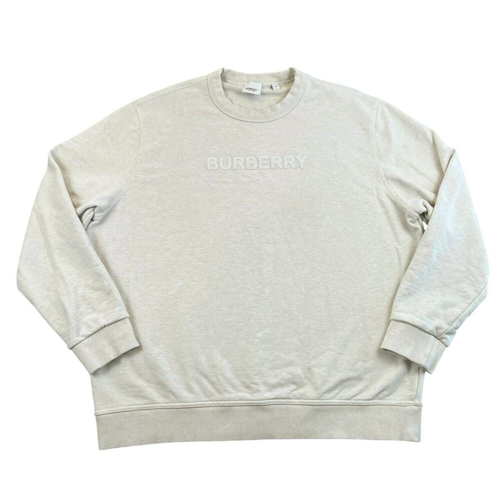 Burberry Logo Crewneck Sweatshirt Beige Cream Cotton Men’s XXL 8068710